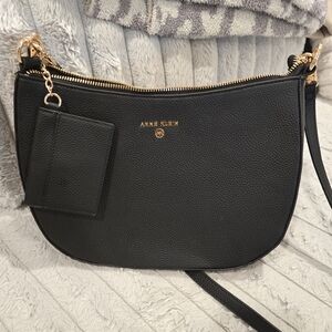 Anne Klein Black Pebbled Leather Crossbody with Gold Hardware